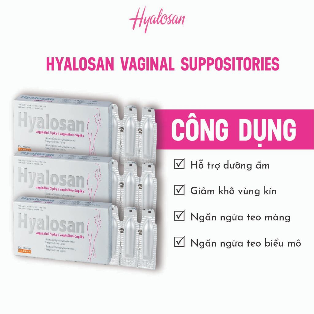 Hyalosan Vaginal Suppositoreis - Hộ Trợ Giảm Khô, Se Khít