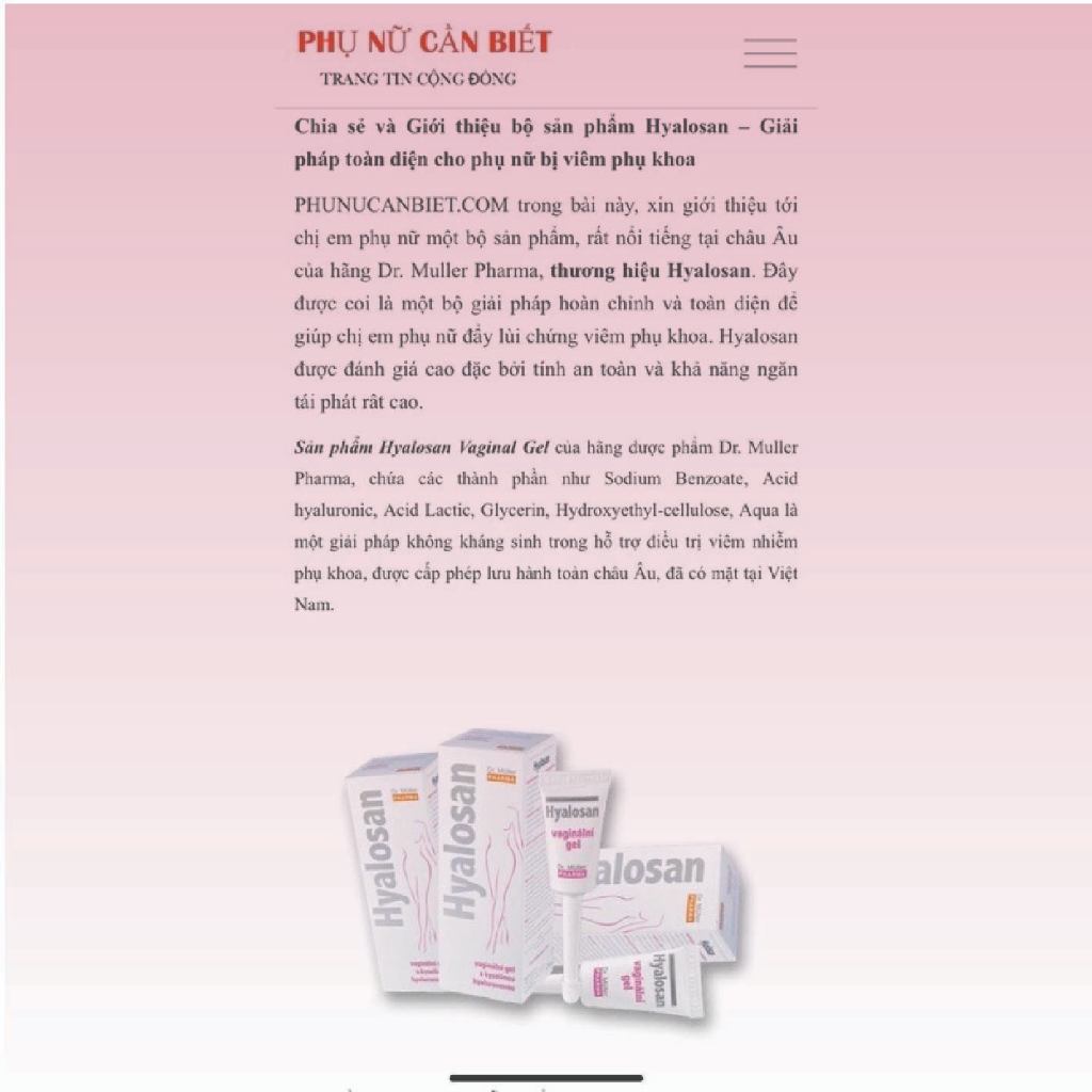 Hyalosan Vaginal Suppositoreis - Hộ Trợ Giảm Khô, Se Khít