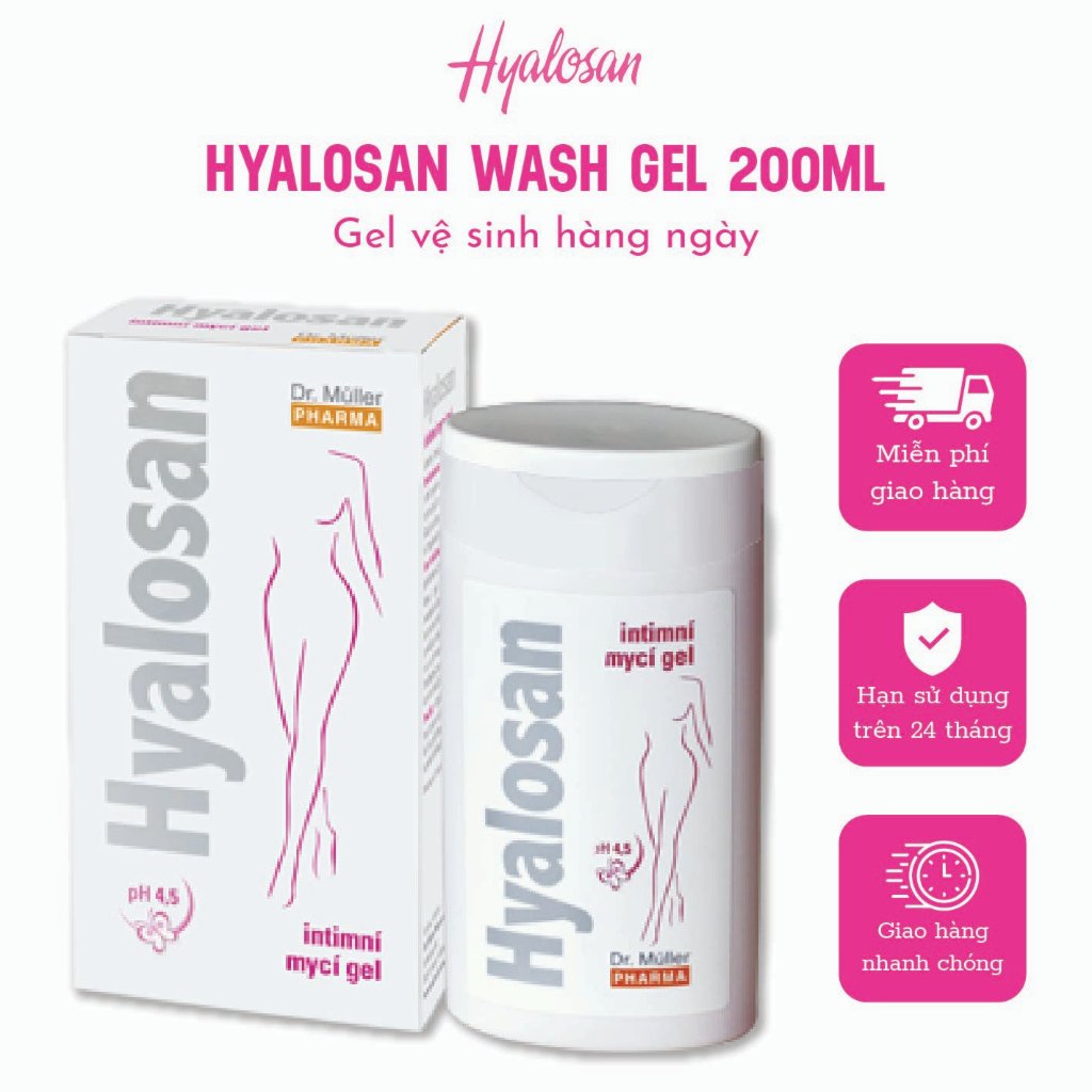 Dung dịch vệ sinh phụ nữ Hyalosan wash gel 200ml Hỗ trợ dưỡng ẩm, làm sạch Tiêu chuẩn Châu Âu