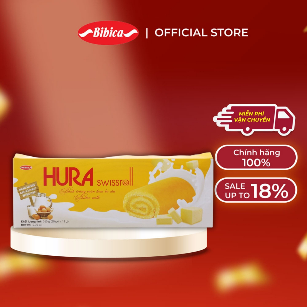 [MUA 5 TẶNG 2] Bánh Hura Swissroll Dâu Bibica 360g