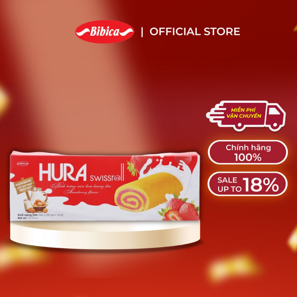 [MUA 5 TẶNG 2] Bánh Hura Swissroll Dâu Bibica 360g