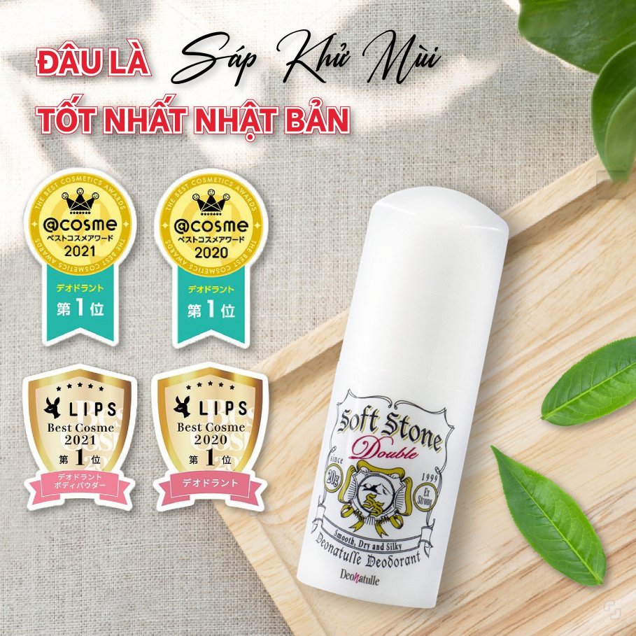 Lăn Khử Mùi Đá Khoáng Soft Stone W Double Deodorant Nhật Bản 20g