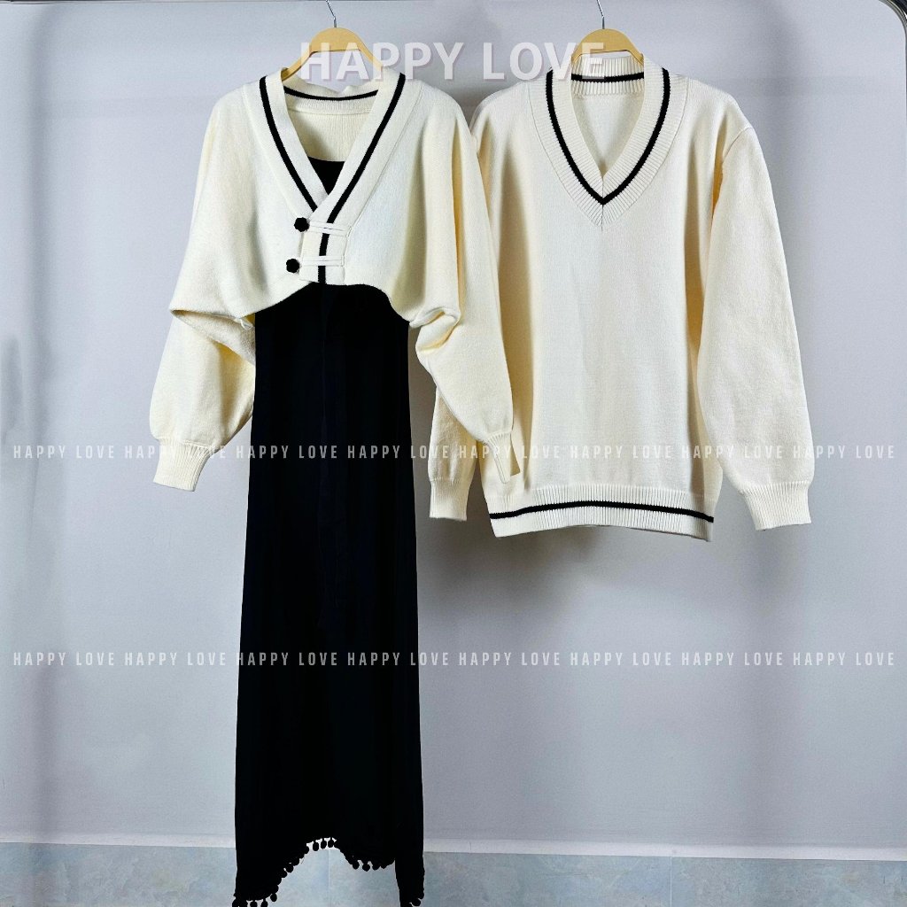 Đồ cặp nam nữ với người yêu set áo váy đôi hai chi tiết vải len dày mịn đẹp cao cấp màu be kem HAPPYLOVE H135