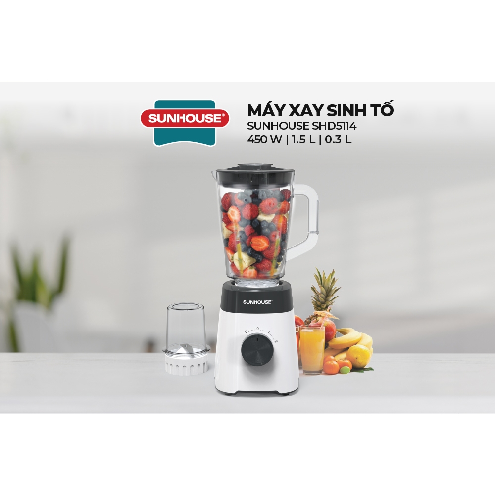 Máy xay sinh tố đa năng Sunhouse SHD5114 - Công suất 450W - Lưỡi dao Inox sắc bén - 3 chức năng - Hàng chính hãng