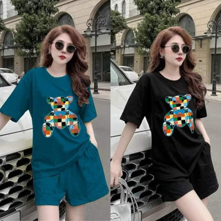 Set bộ đùi chất cotton su form rộng mặc nhà cho nữ rẻ đẹp đơn giản mùa hè bigsize 40-75kg in gấu nhiều màu