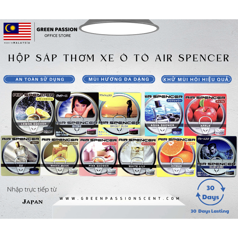 Sáp Thơm Xe Ô Tô Cao Cấp Air Spencer Made In Japan 100% Original Với 11 Hương Thơm