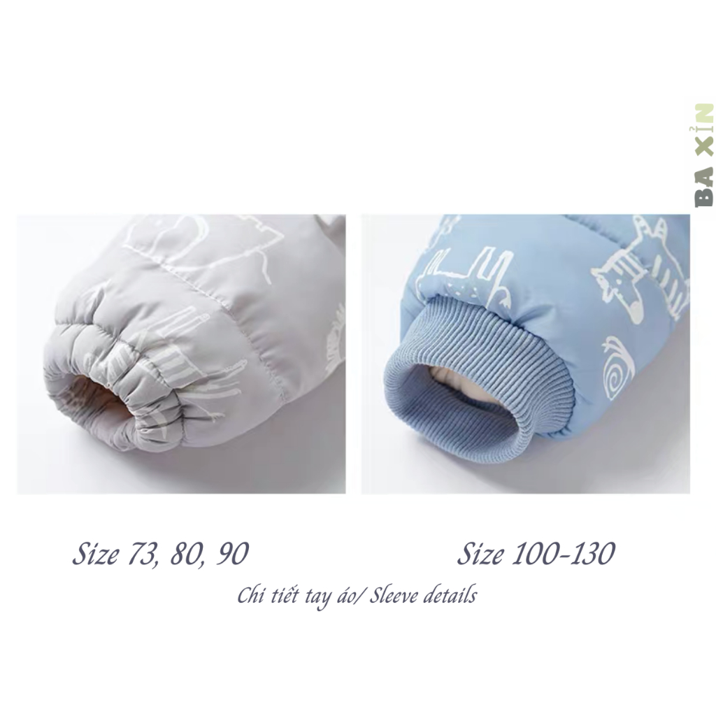 Áo phao mùa đông mũ tai gấu chần bông dày lót bông tăm cho bé trai bé gái size đại từ 2 đến 8 tuổi