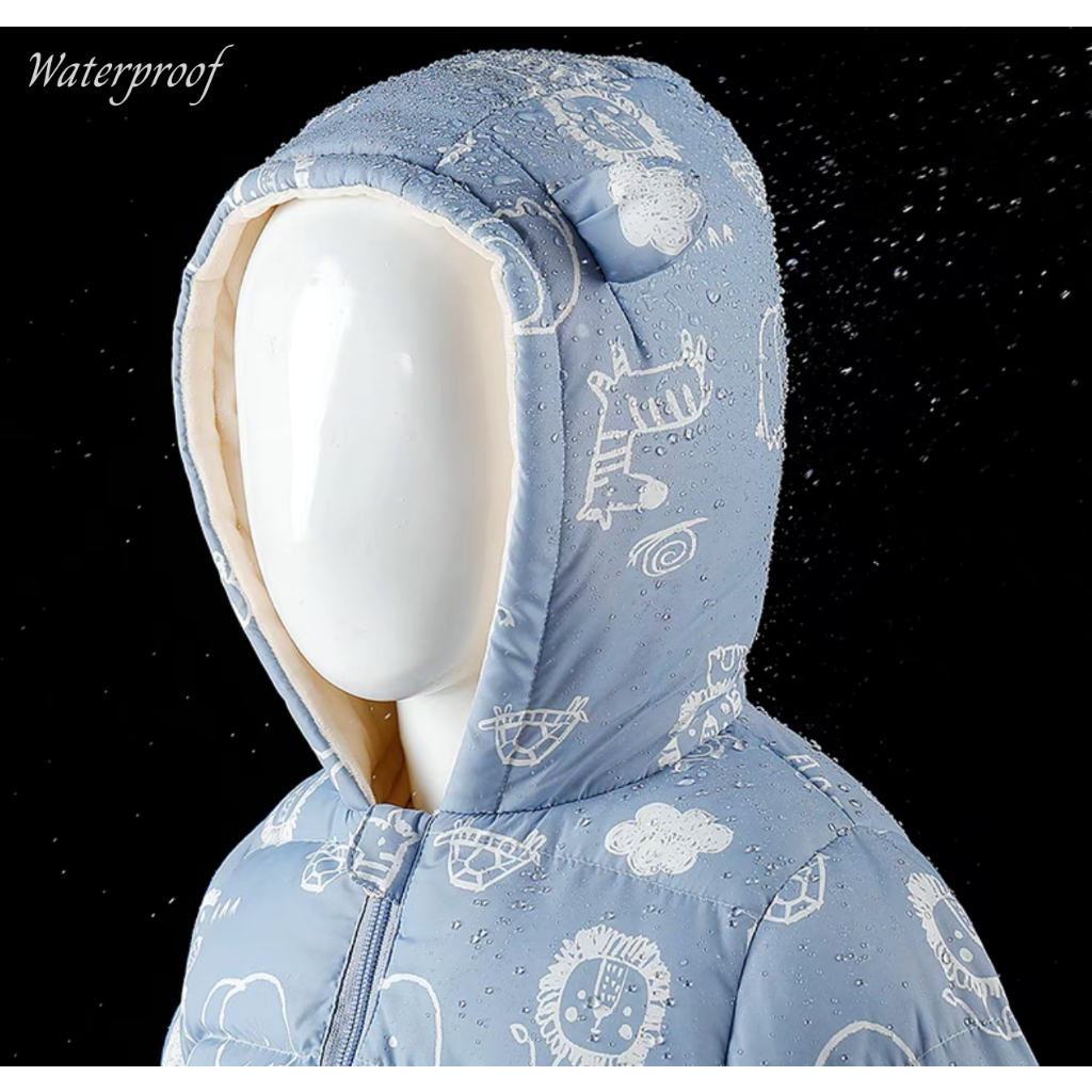 Áo phao mùa đông mũ tai gấu chần bông dày lót bông tăm cho bé trai bé gái size đại từ 2 đến 8 tuổi