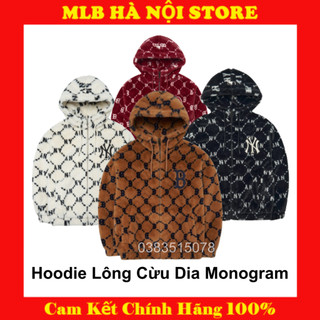 Áo Khoác Lông MLB Chính Hãng Áo Lông Cừu Dia Monogram allover hooded Eco-Fur Jumper chuẩn Auth