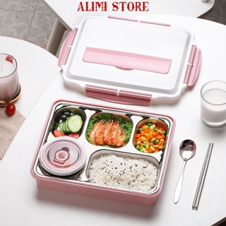 Khay Đựng Cơm 5 Ngăn - Khay Đựng Thức Ăn Văn Phòng INOX Cao Cấp, Hộp Cơm Văn Phòng Có Để Canh