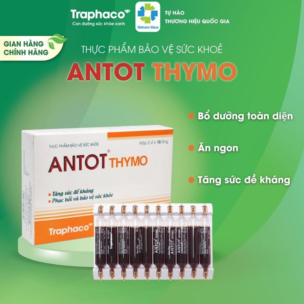 Ăn Ngon Tăng Đề Kháng Antot Thymo Traphaco Bổ Dưỡng Toàn Diện Cho Bé Và Người Lớn Vị Thơm Ngon 2Vỉ x10 Ống Uống