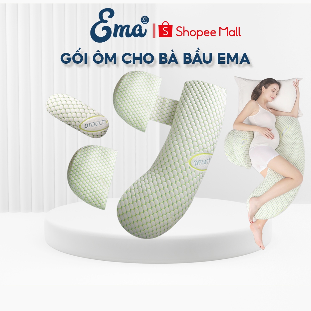 Gối bà bầu cao cấp 2 trong 1 EMA - Thiết kế giúp kê lưng, gác chân, đỡ bụng - Dùng được sau sinh