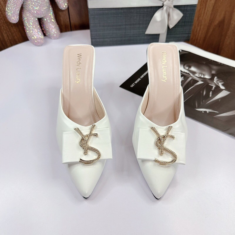 Dép sục cao gót mũi nhọn da lì Ys gót nhọn 6cm