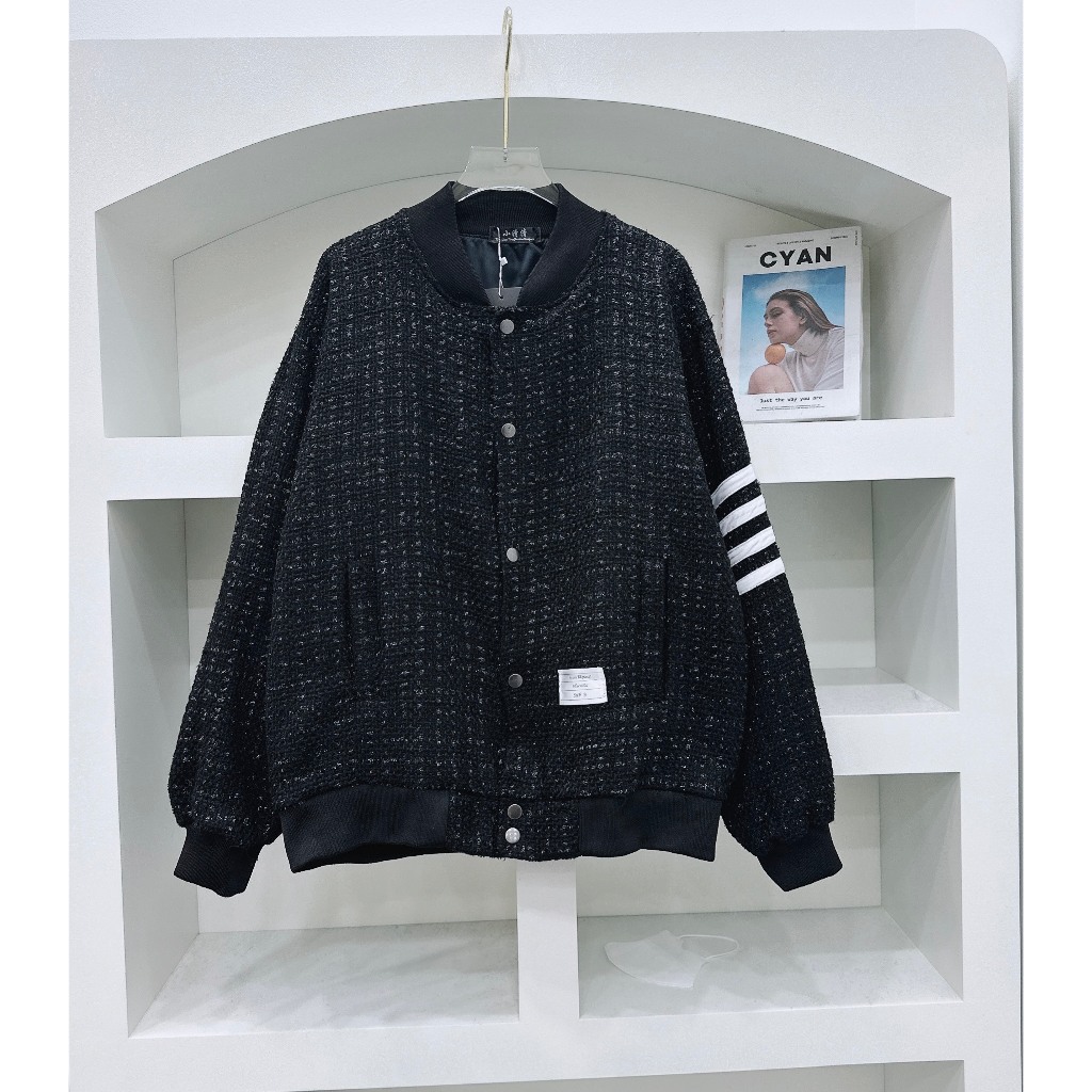 Áo khoác bomber dạ nhũ 4 sọc tay unisex hàng đẹp cá tính, áo khoác mùa đông unisex nam nữ