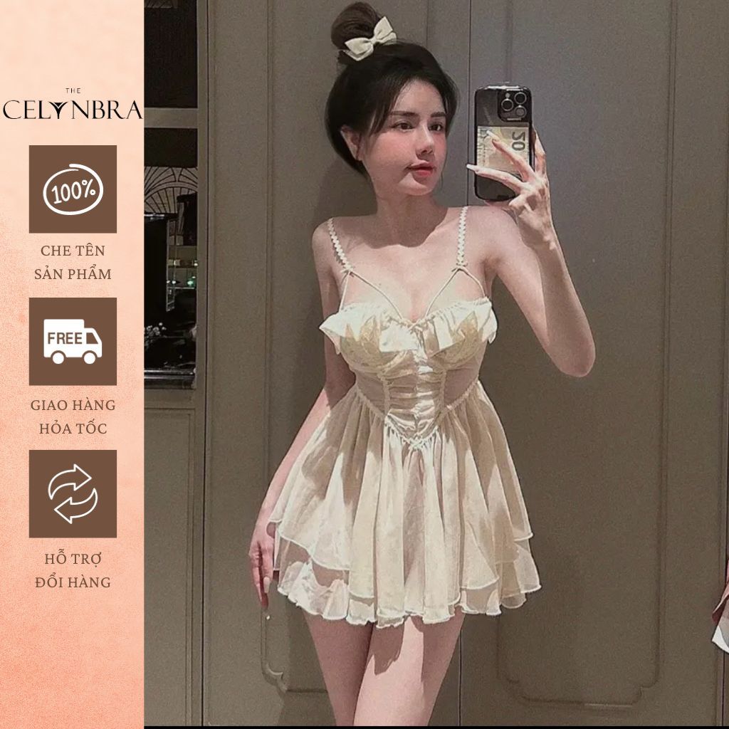Váy ngủ xuyên thấu sexy có gọng có mút ngực THE CELYNBRA - V130