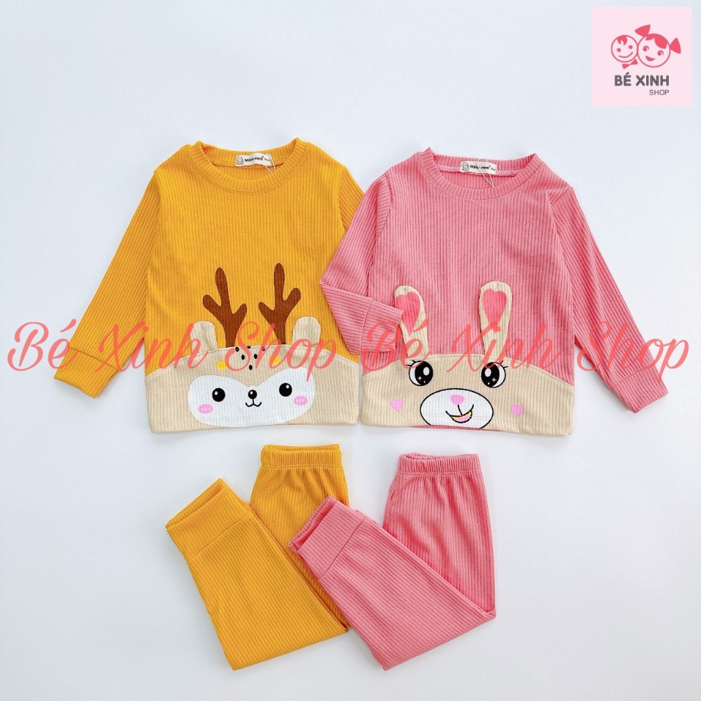 Bộ Quần Áo Dài Tay Thu Đông Cho Trẻ Em Bé Trai Bé Gái 8-18kg  Set Bộ Tay Dài Len Tăm Cho Bé Trai Gái DÀI PHỐI BỤNG