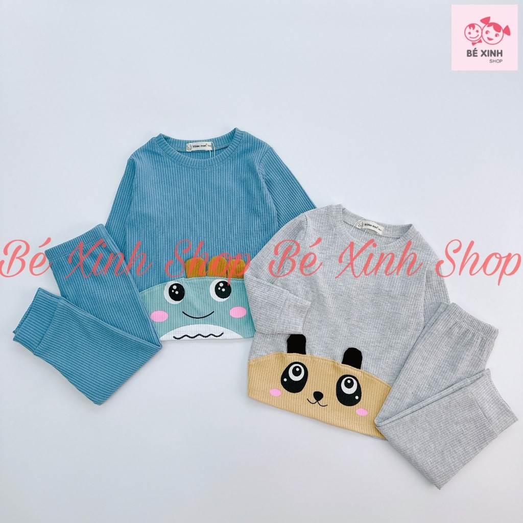 Bộ Quần Áo Dài Tay Thu Đông Cho Trẻ Em Bé Trai Bé Gái 8-18kg  Set Bộ Tay Dài Len Tăm Cho Bé Trai Gái DÀI PHỐI BỤNG