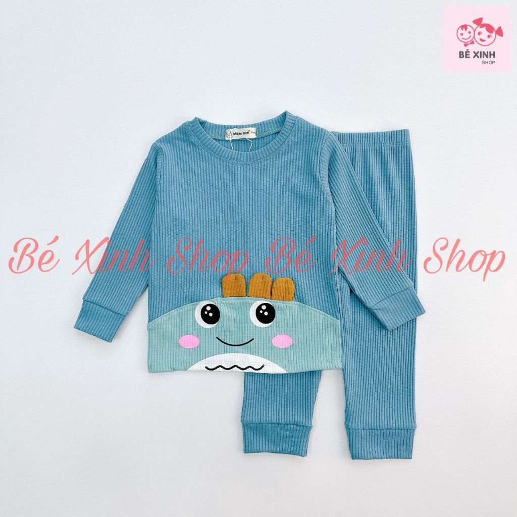 Bộ Quần Áo Dài Tay Thu Đông Cho Trẻ Em Bé Trai Bé Gái 8-18kg  Set Bộ Tay Dài Len Tăm Cho Bé Trai Gái DÀI PHỐI BỤNG