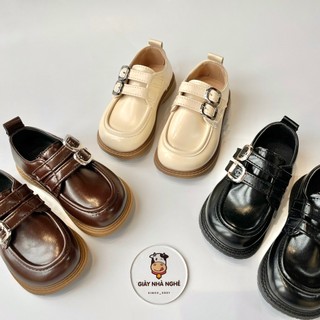 Giày Cho Bé - Giày Da Đế Mềm Màu Trơn Quai Dán Dễ Phối Đồ Phong Cách Vintage  Anh Quốc Cho Bé Gái(G29)