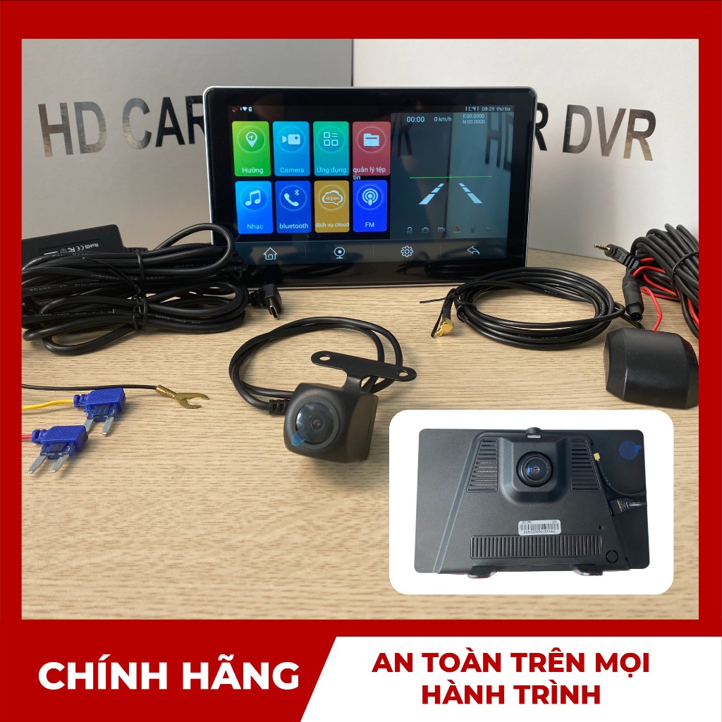 Camera hành trình kiêm màn hình Android V7 4G, Cảnh báo tốc độ, cam phạt nguội, ghi hình trước sau lùi xe có vạch kẻ