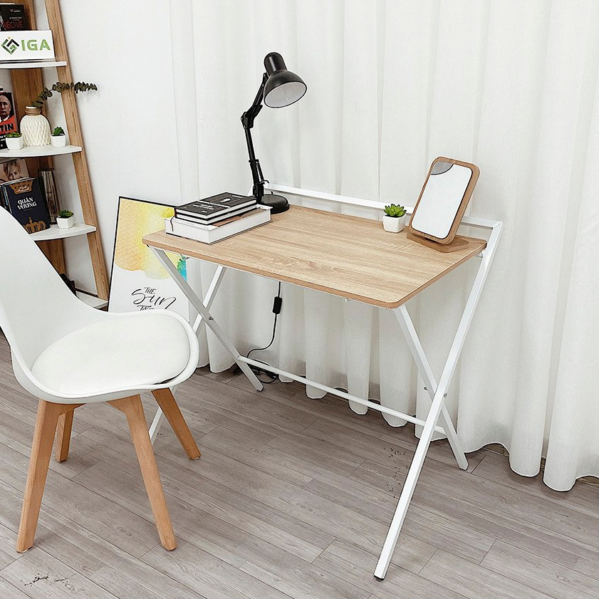 Bàn làm việc gấp gọn, bàn học tiết kiệm diện tích thông minh khung chân sắt, mặt gỗ decor phòng – SGM11 SGM09