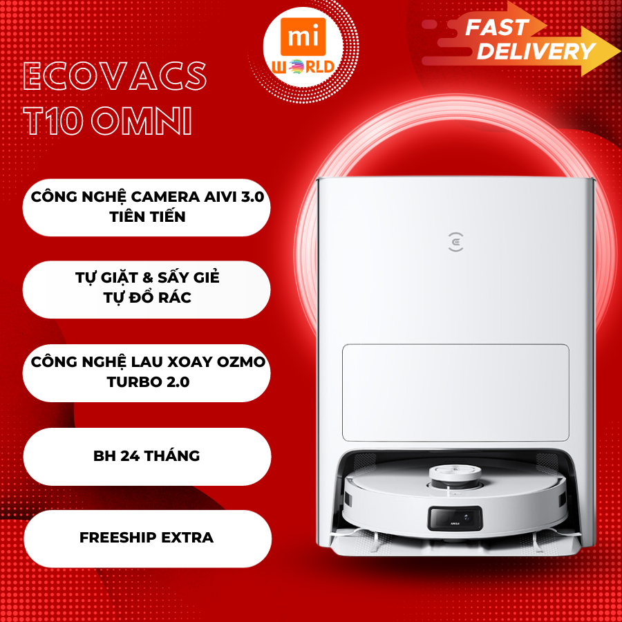 Robot hút bụi Lau nhà Ecovacs T10 omni tự giặt giẻ tự đổ rác