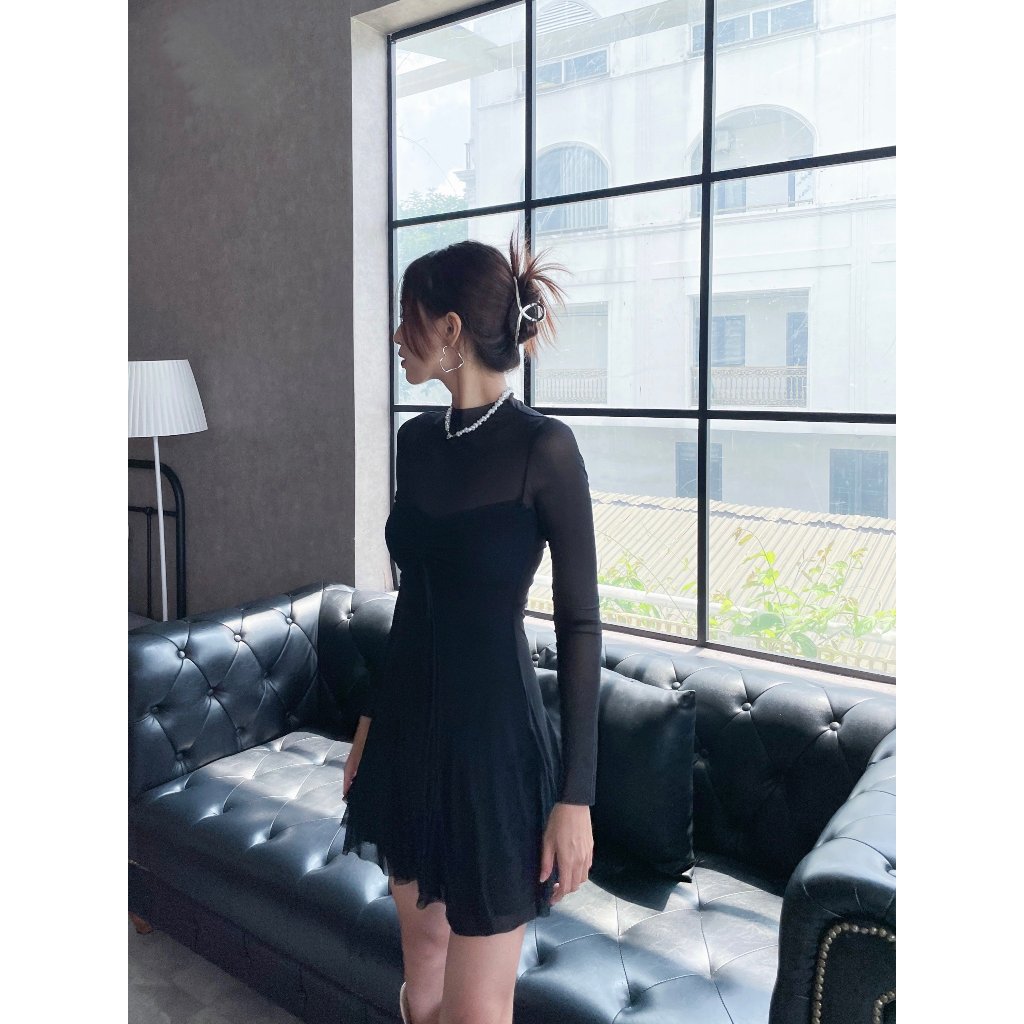 Đầm body quyến rũ Viibodysuit , đầm mini hai dây phối lưới tay loe dài 2K thanh lịch cho nữ | JOI Dress | Secodee