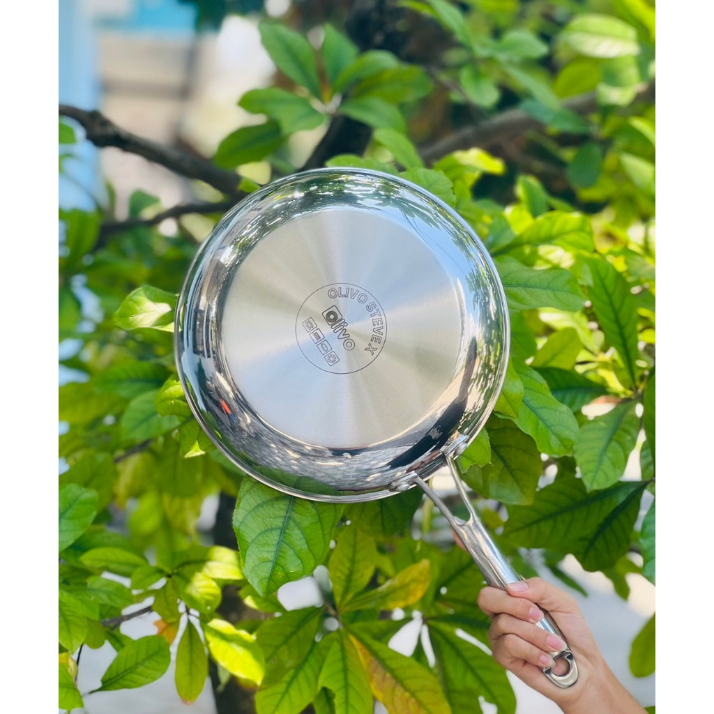 Chảo INOX OLIVO STEVE X PRO - Chống Dính Tự Nhiên, Đáy 5 Lớp, Đường Kính 24cm