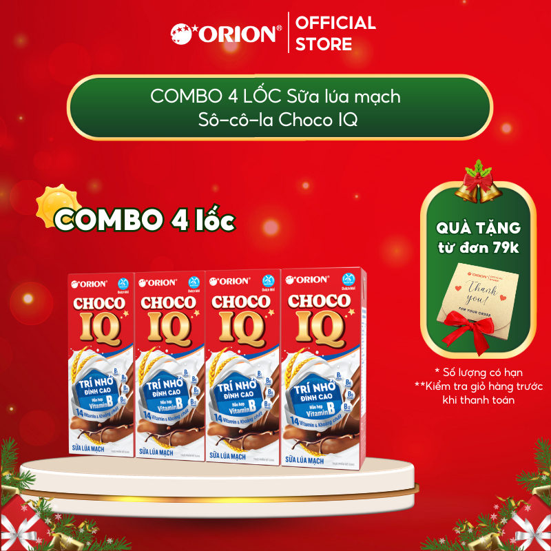 COMBO 4 Lốc 4 hộp Sữa ORION Lúa Mạch Sô-cô-la Choco IQ 180ML