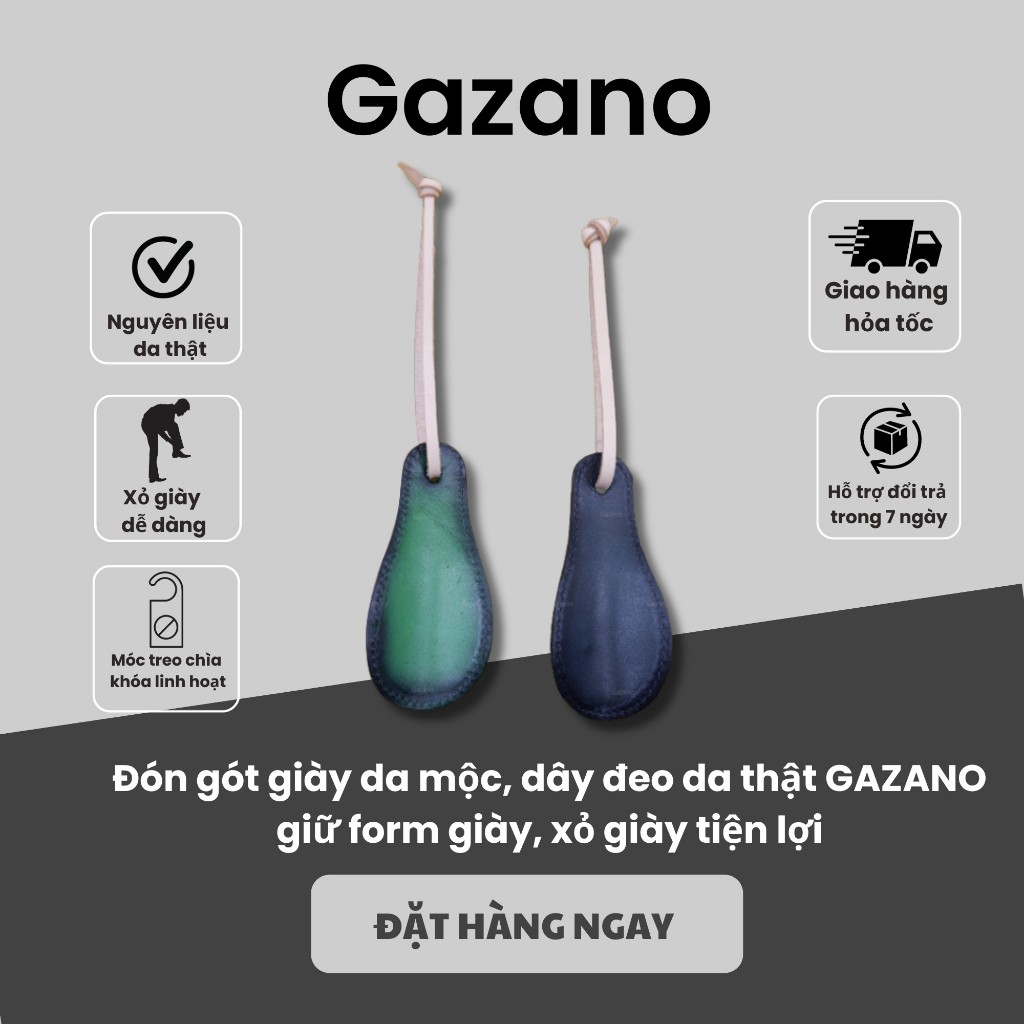 #63 Đón gót giày da mộc, dây đeo da thật GAZANO giữ form giày, xỏ giày tiện lợi