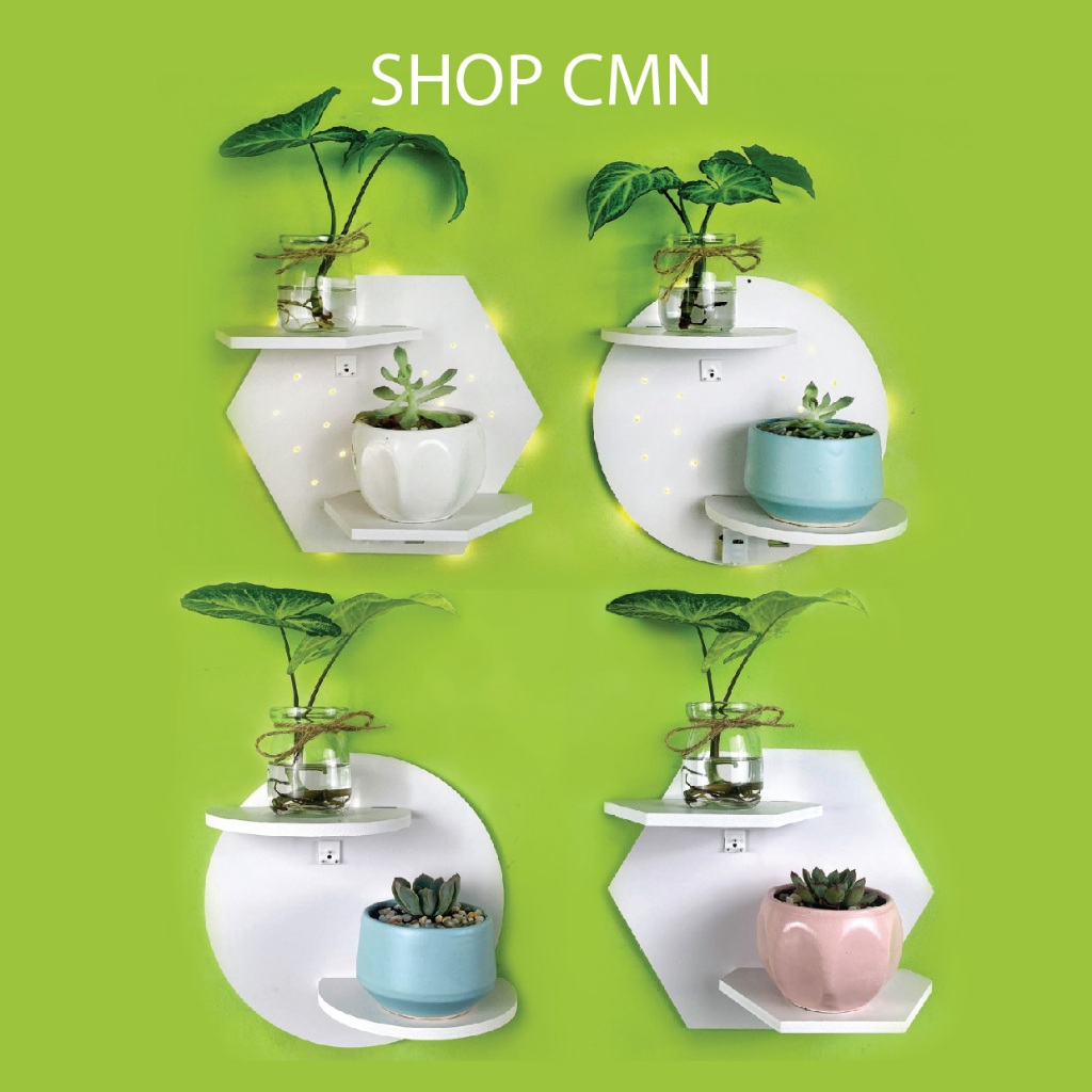 Kệ trang trí treo tường không khoan, có đèn led và không đèn chất liệu gỗ cao cấp màu trắng, chống nước