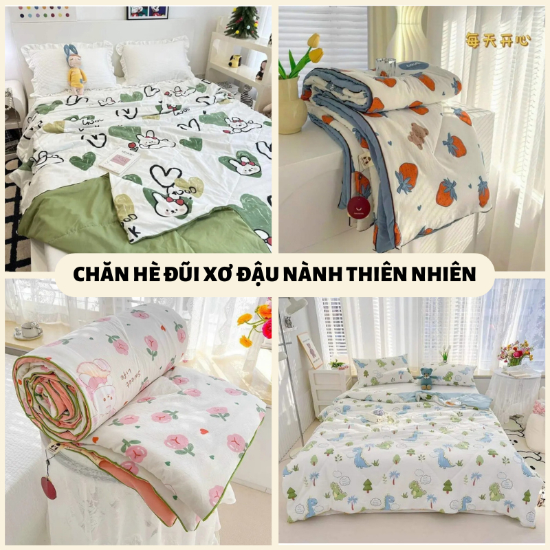 Chăn hè Cotton Đũi xơ Đậu Nành thiên nhiên mềm mát, Mền hè kích thước 2mx2m3 dùng 4 mùa quanh năm