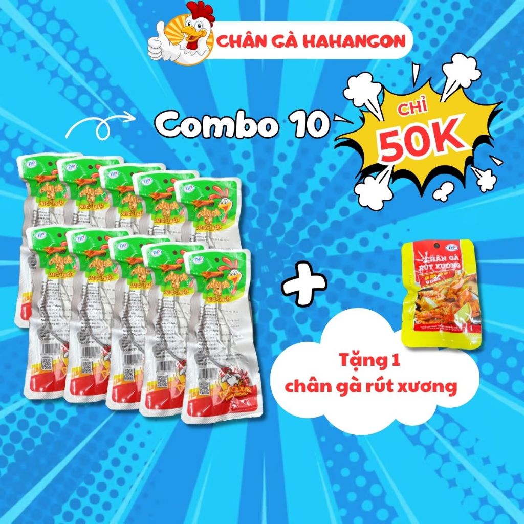 Combo Chân Gà Cay HAHANGON Giòn Giòn Đậm Đà Dày Thịt Gói 45gr Tiện Lợi