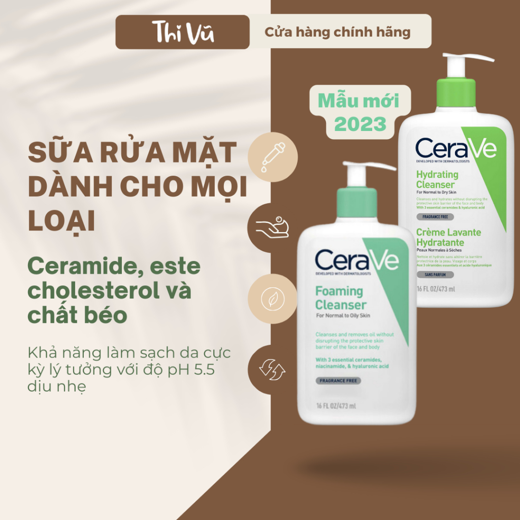 Sữa rửa mặt Cerave cho da dầu da khô ngừa mụn ẩn nhạy cảm dịu nhẹ - Thi Vũ