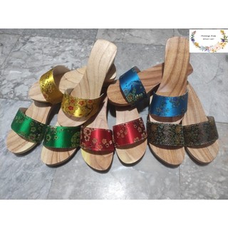 Guốc gỗ guốc mộc cao 5 phân quai gấm lụa đủ màu