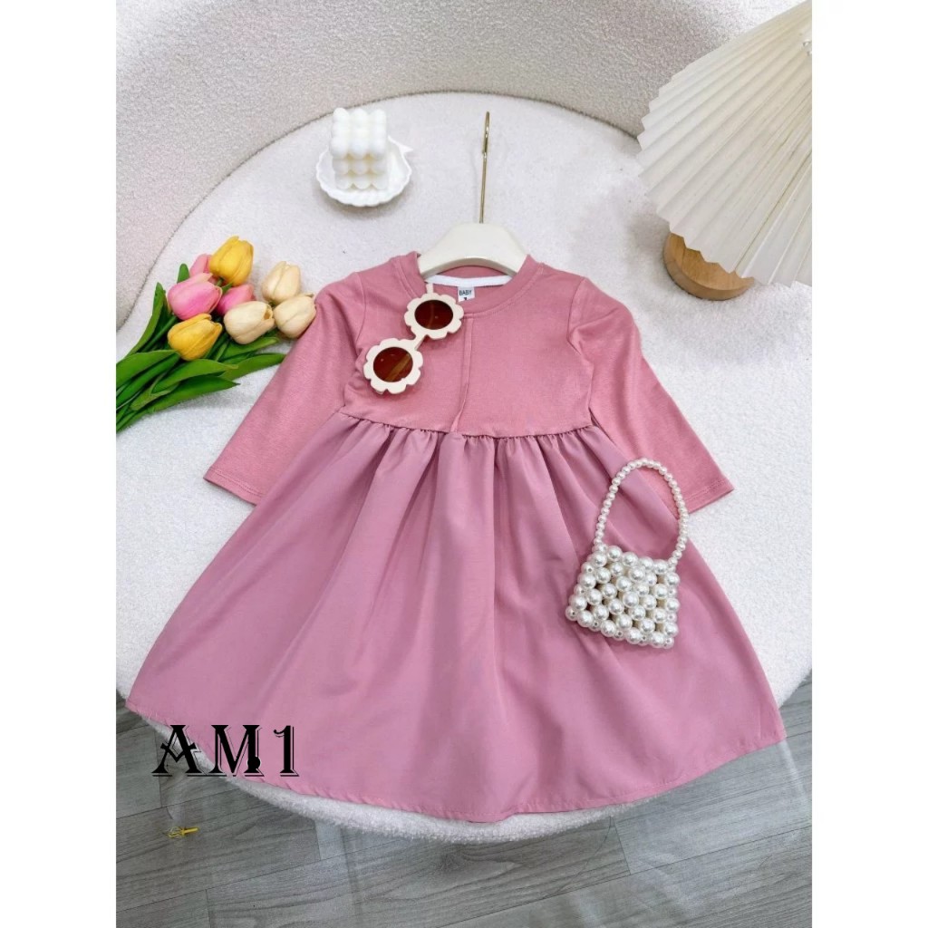 Váy bé gái TB391 TN392 Đầm bé gái liền kẻ zip phối chân váy thô TB352 TN353