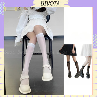Tất vớ đùi siêu mỏng Bivota vớ bắp chân hắc chân dài trắng mỏng lolita tất cổ cao màu trắng đen TN157