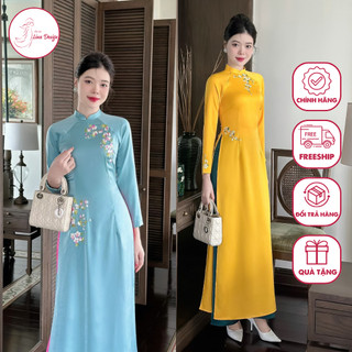 Áo dài truyền thống nữ chất liệu lụa mango mềm mại thướt tha thiết kế form ôm cổ tàu tay dài - Lina Design
