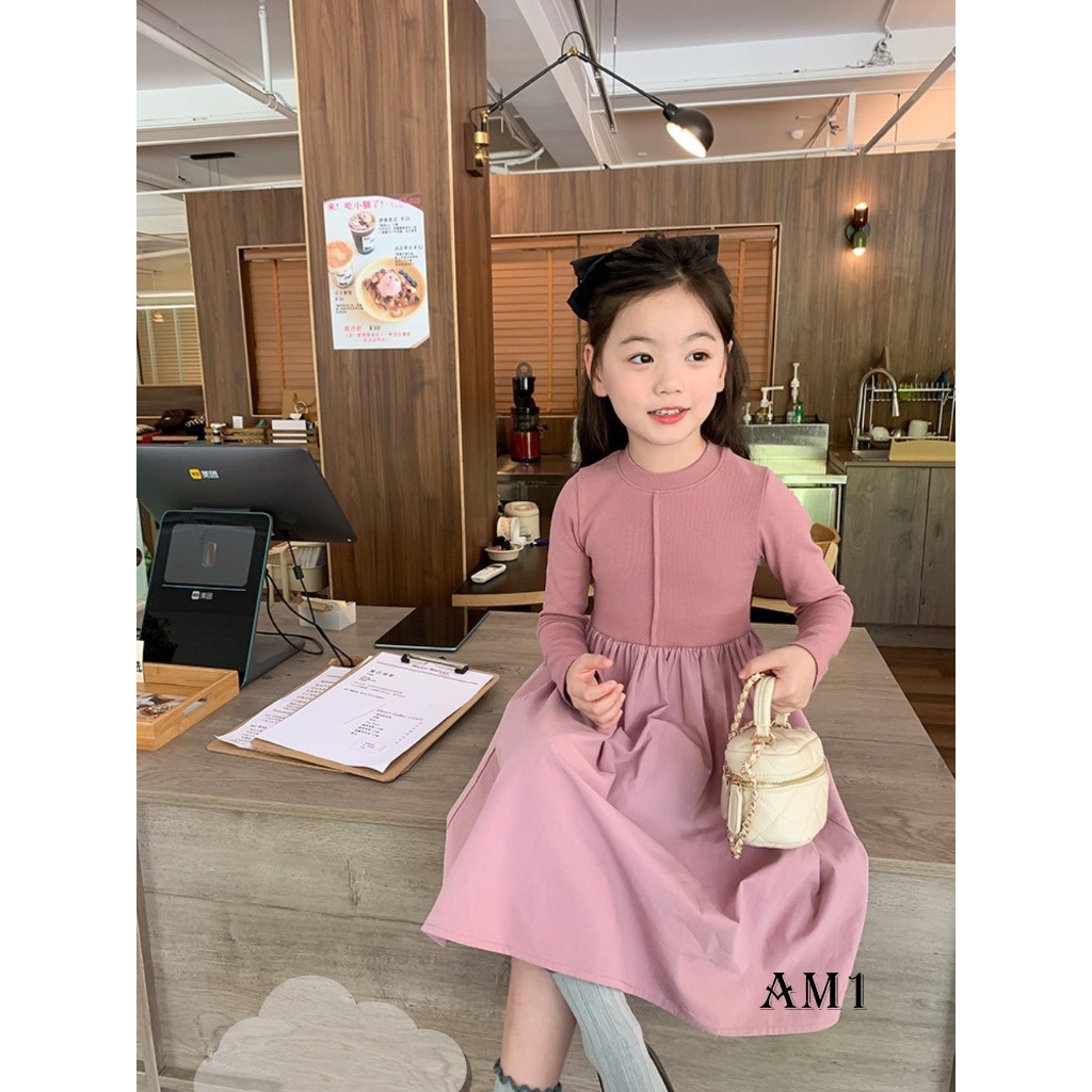 Váy bé gái TTR391 TTN392 Đầm bé gái liền zip phối chân váy thô