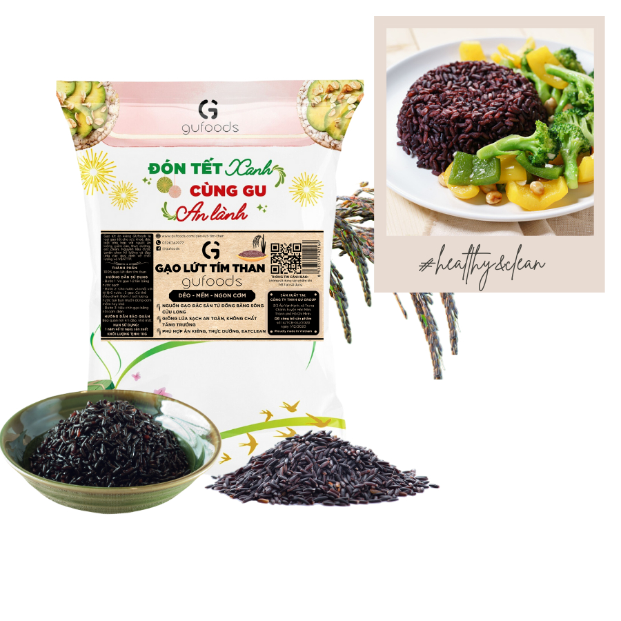 Gạo lứt ăn kiêng GUfoods (1kg) (đỏ / tím than / xát dối) - Giảm cân, Thực dưỡng, Eat clean