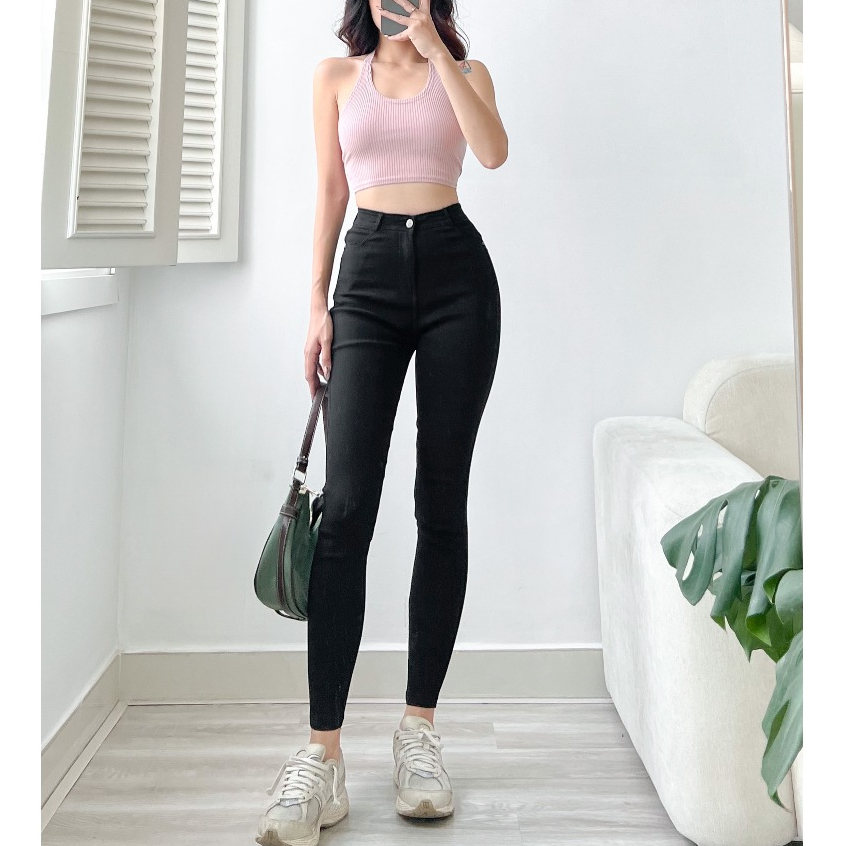 HQJeans Quần legging đen chất kaki siêu co giãn lưng siêu cao ôm dáng đơn giãn dễ mang HQ142