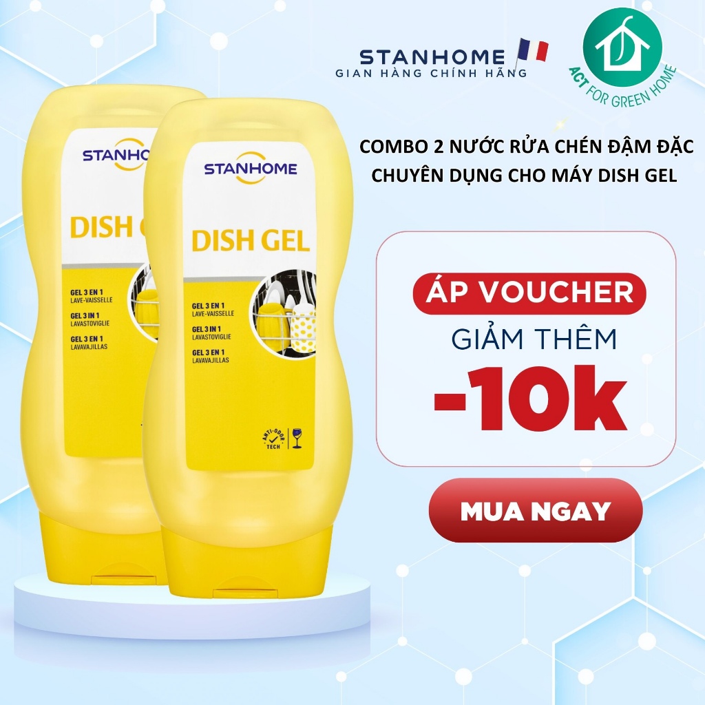 Combo 2 gel rửa bát chuyên dụng cho máy rửa bát all in one Stanhome dish gel 720ml/chai