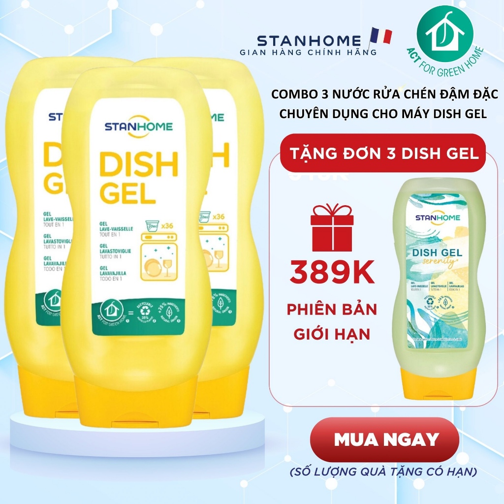 Gel Máy Rửa Chén Đậm Đặc Chuyên Dụng 3 trong 1 STANHOME Dish Gel Hương Trái Cây Làm Sạch Dầu Mỡ An Toàn 720ML