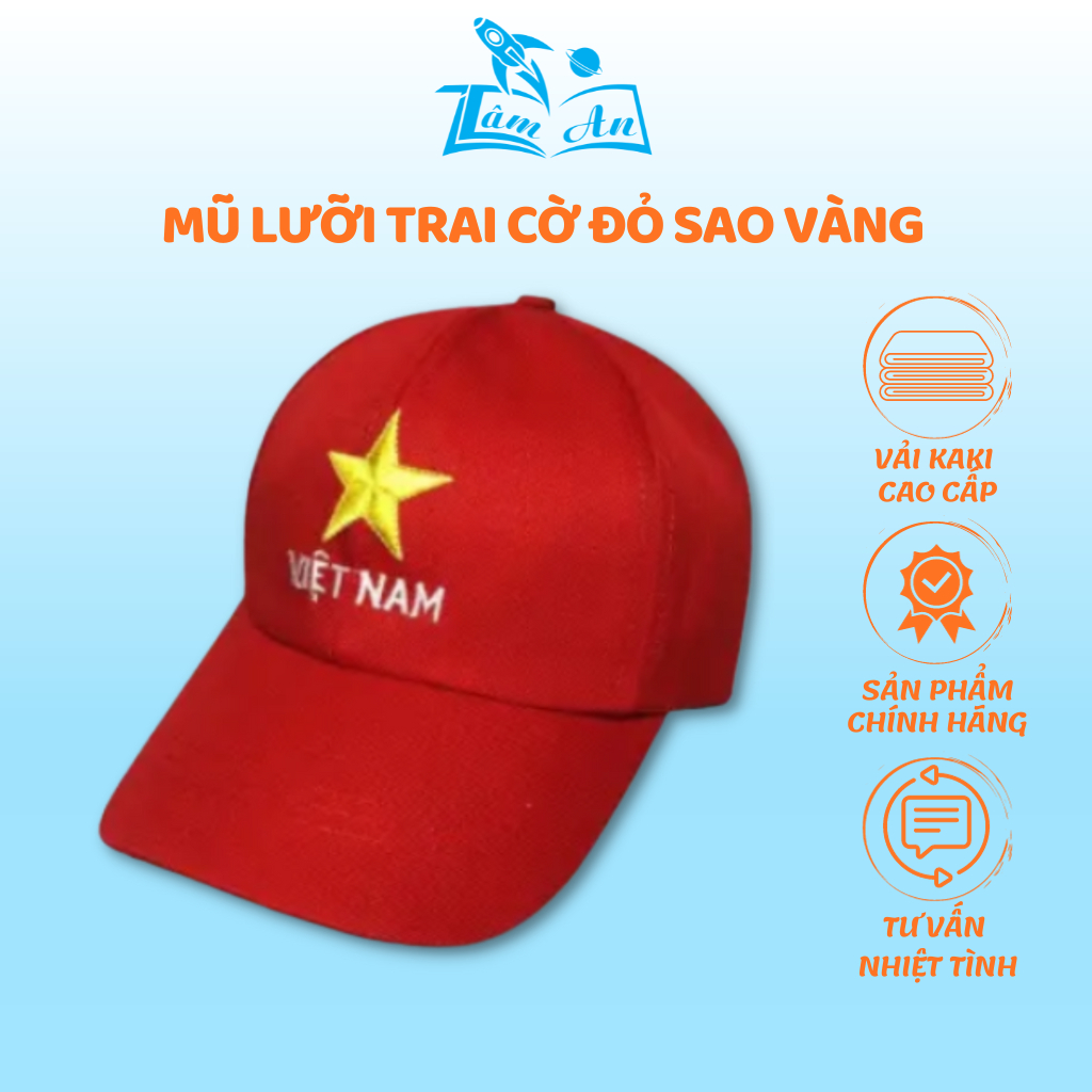 Mũ lưỡi trai nam nữ cao cấp cờ đỏ sao vàng việt nam vải kaki có thể điều chỉnh độ rộng - Nhà Sách Tâm An