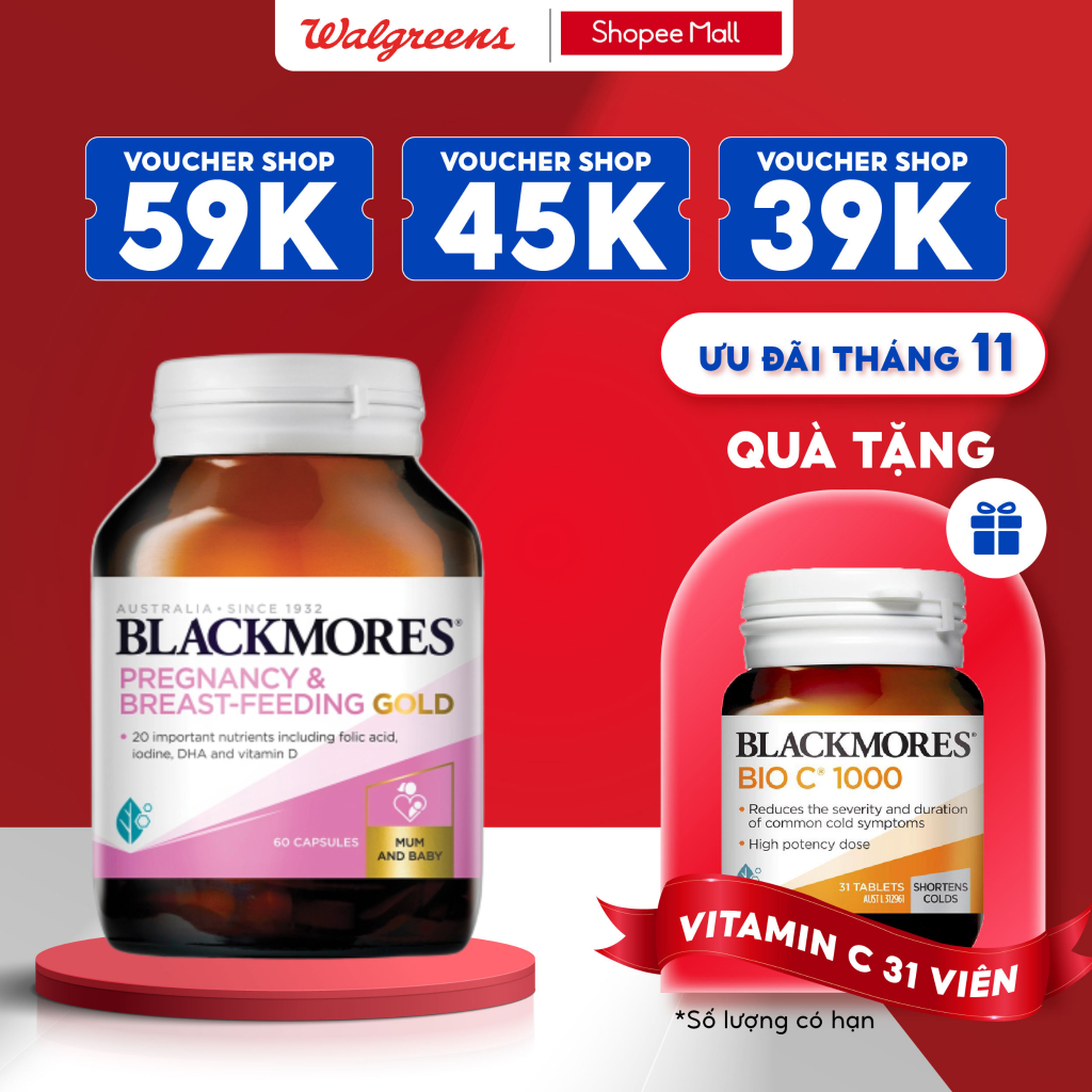 Vitamin tổng hợp blackmores Bà Bầu và Mẹ Cho Con Bú Blackmores Pregnancy & Breast-Feeding Gold Lọ 60 Viên