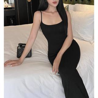 Đầm body 2 dây thun gân dệt thời trang dạo phố du lịch phong cách gợi cảm