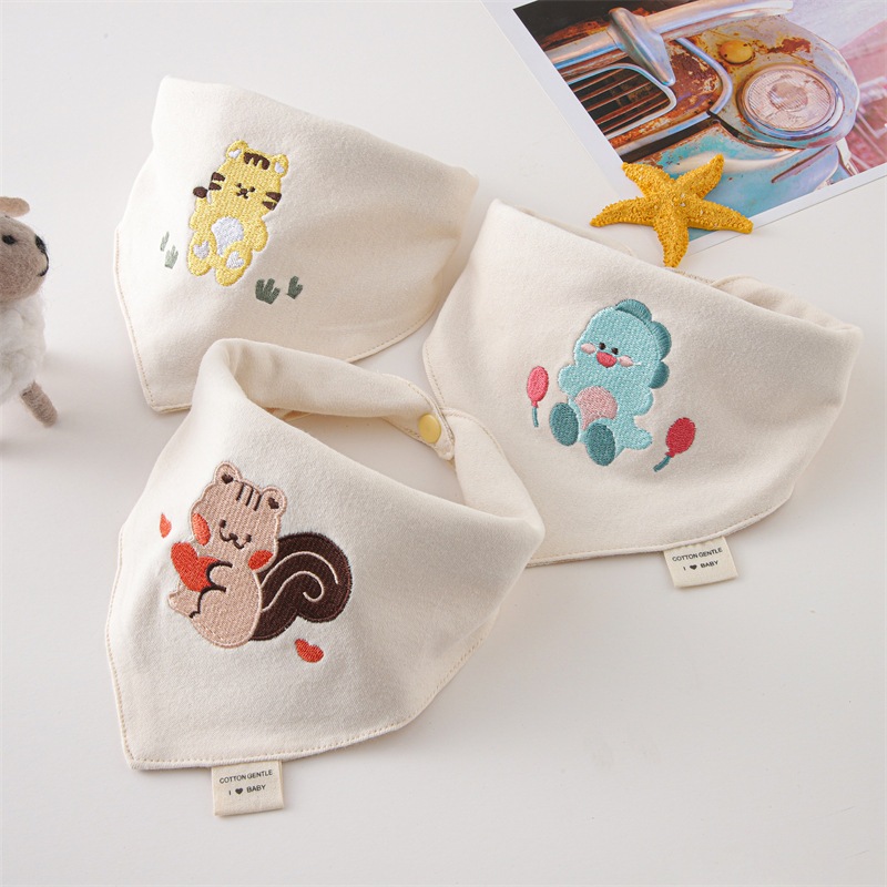 Yếm tam giác cho bé trai bé gái, Khăn yếm Cotton hữu cơ thêu hình đáng yêu YT01