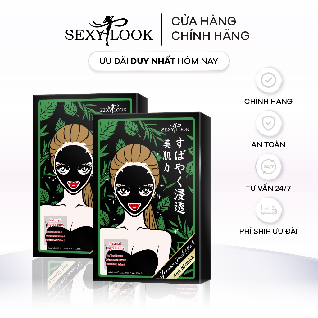 Combo 2 Hộp Mặt Nạ Đen Tràm Trà SEXYLOOK Kiểm Soát Dầu & Mụn (10 Miếng x 28ml)