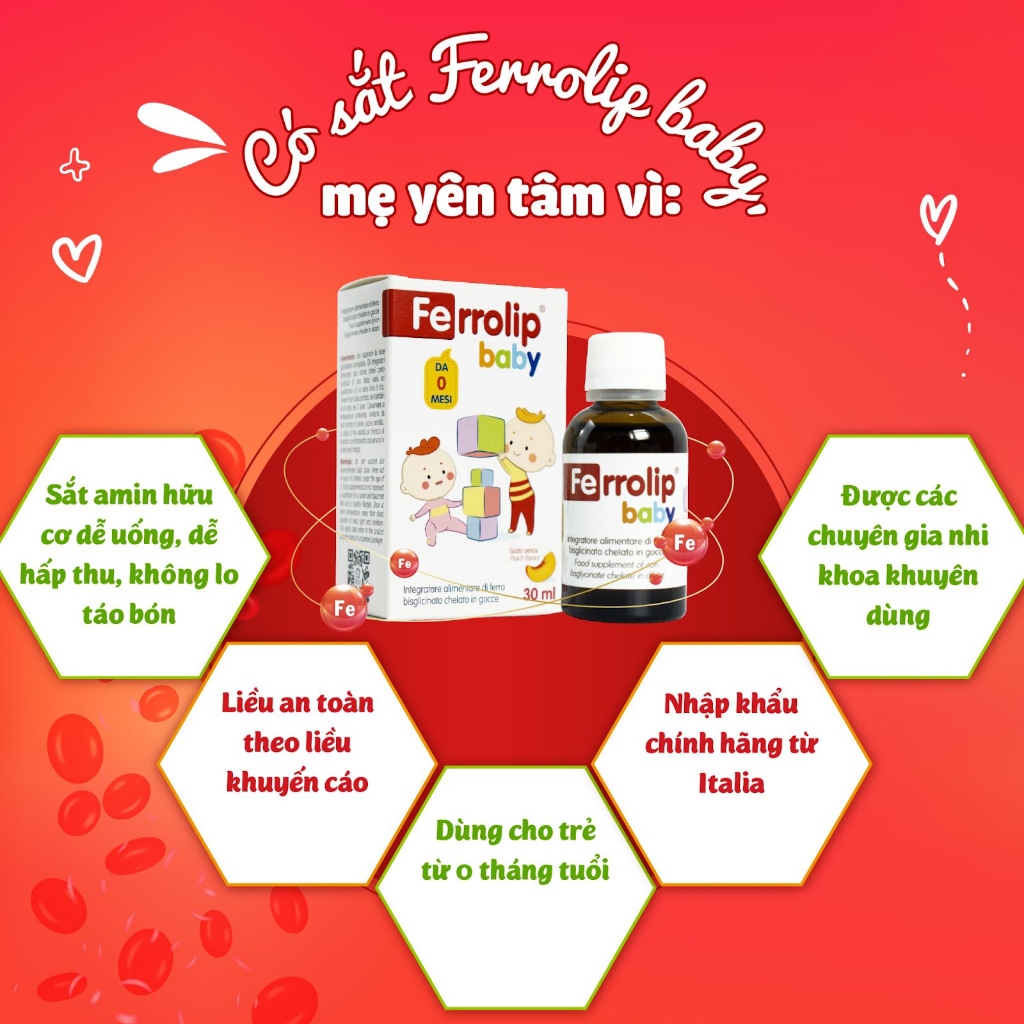 Sắt nước nhỏ giọt hữu cơ cho bé FERROLIP baby dễ hấp thu, không gây táo bón 30ML