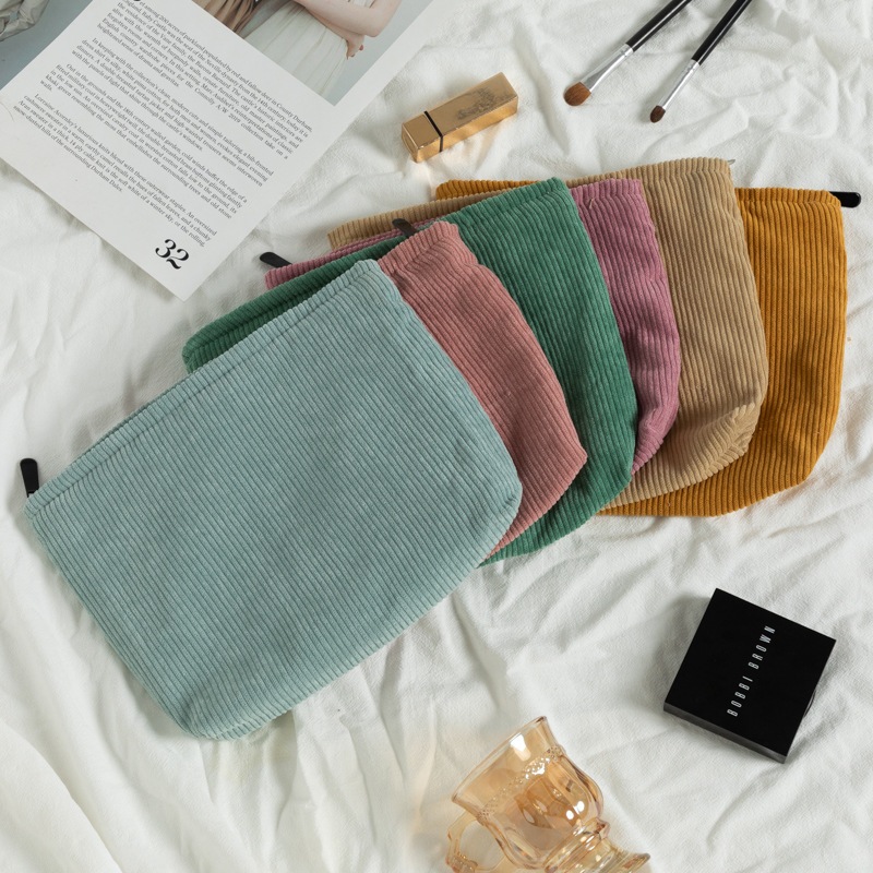 Túi vải đựng mỹ phẩm/ đồ vệ sinh cá nhân bằng vải nhung cỡ lớn thiết kế đơn giản phong cách Hàn Quốc Totte.Store V16